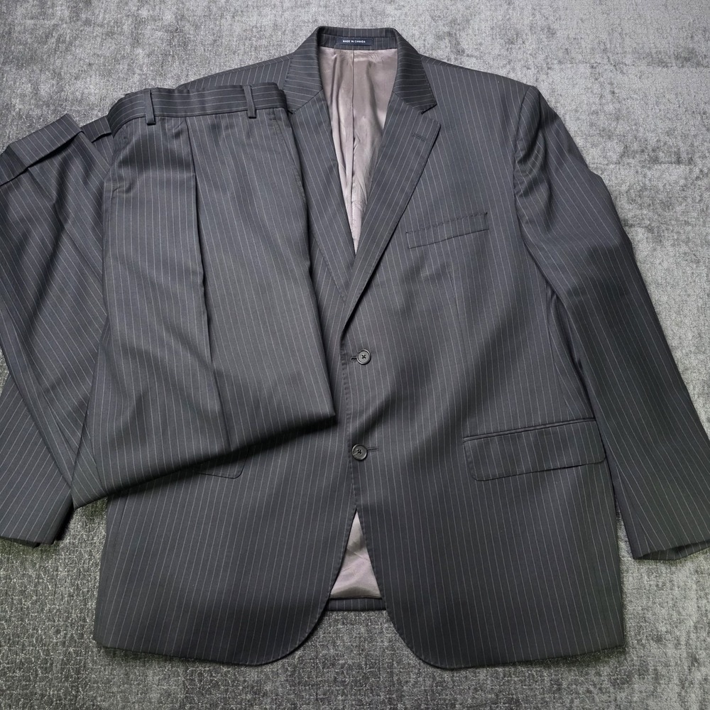 Cremieux Loro Piana Suit Mens 48R Charcoal Gray Striped Wool Super 130s 2 Button